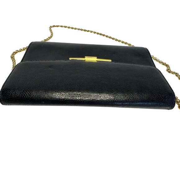 Rodo Italy Blue Genuine Lizard Leather With Gold Hardware And Chain Strap - Picture 4 of 10